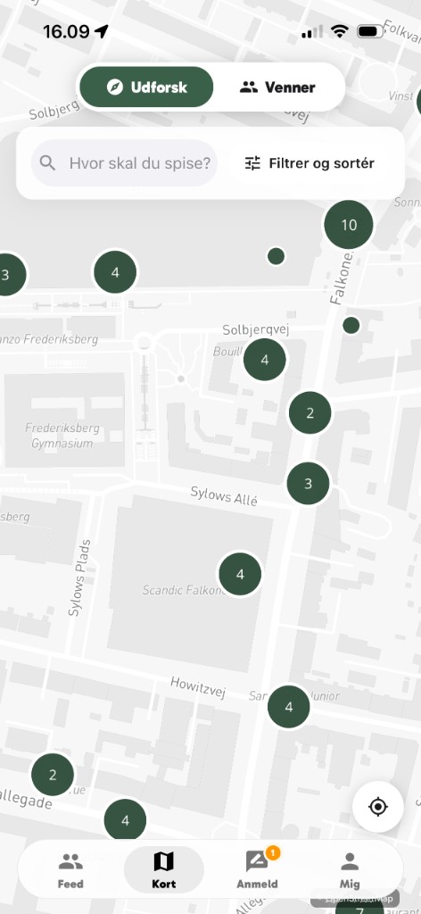 Kort med restauranter i nærheden